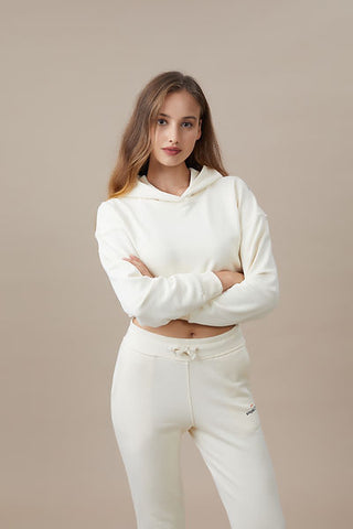 Qsimple  Crop Top Hoodie %100 Organic Cotton Butter