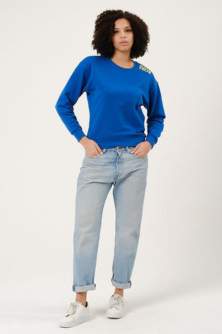 Qsimple  Healthy Freak Sax Blue Sweatshirt %100 Organic Cotton