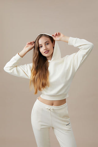 Qsimple Crop Top Hoodie 100% Organic Cotton Butter