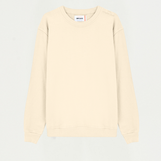 Ekru Organik Pamuklu Bisiklet Yaka Erkek Oversize Sweatshirt