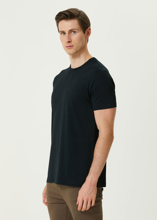 Qsimple Black Crew Neck Modal Men's T-Shirt