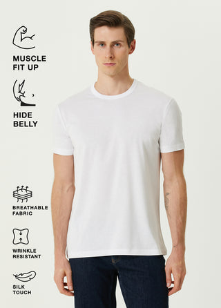 Qsimple White Crew Neck Modal Men's T-Shirt