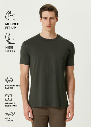 Qsimple Dark Khaki Crew Neck Modal Men's T-Shirt