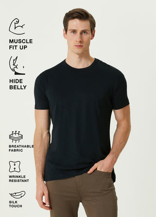 Qsimple Black Crew Neck Modal Men's T-Shirt