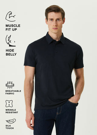 Qsimple Dark Navy Blue Crew Neck Modal Men's T-shirt