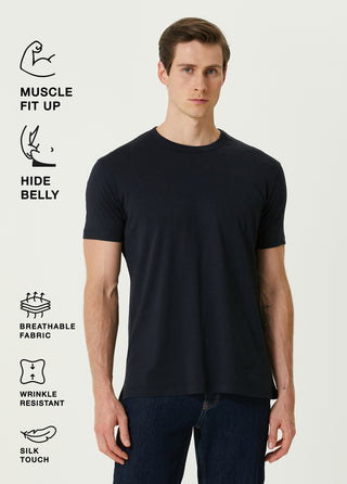 Qsimple Dark Navy Blue Crew Neck Modal Men's T-Shirt